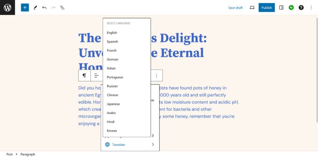 jetpack ai translation options