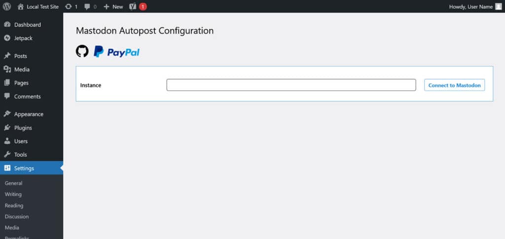 mastodon autopost settings page