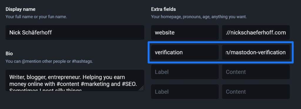 mastodon verification page link