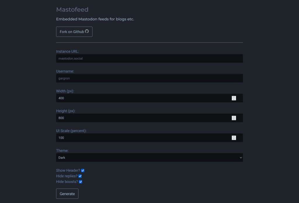 mastofeed.com user interface