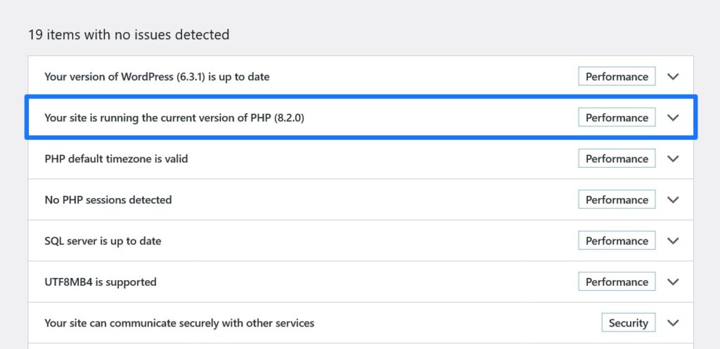 wordpress site health php test