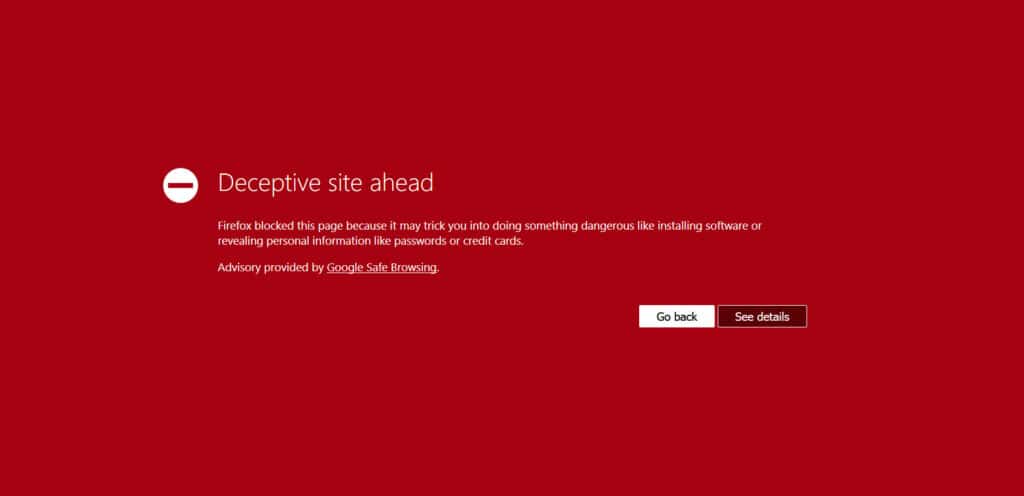deceptive site ahead browser warning