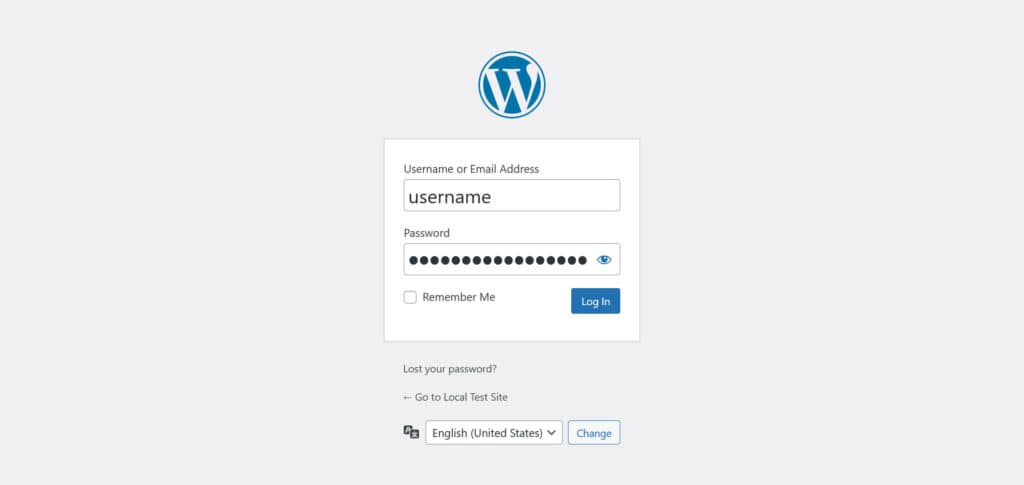 wordpress login page with stolen credentials
