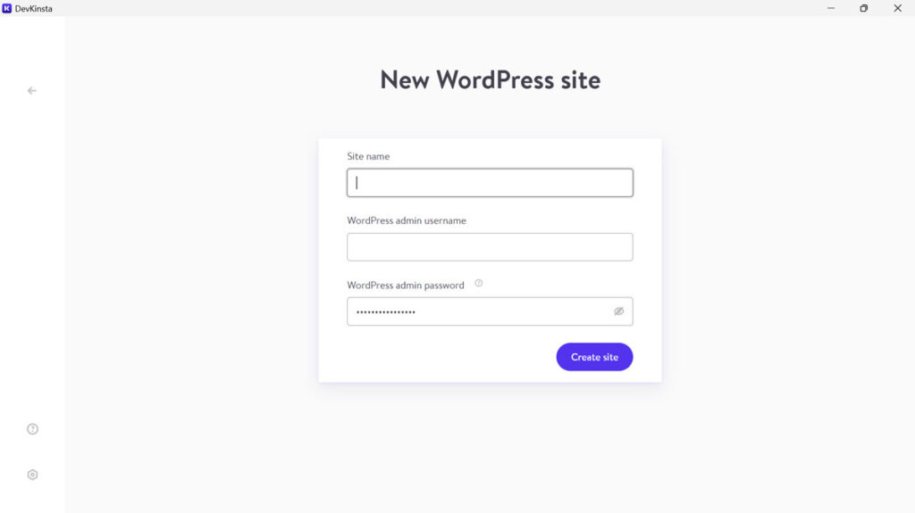 devkinsta enter site credentials