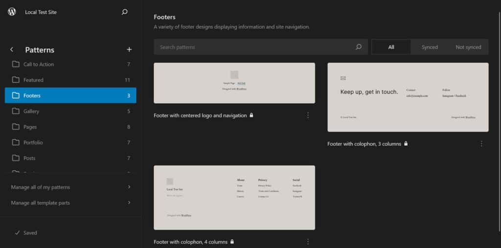 footer block patterns