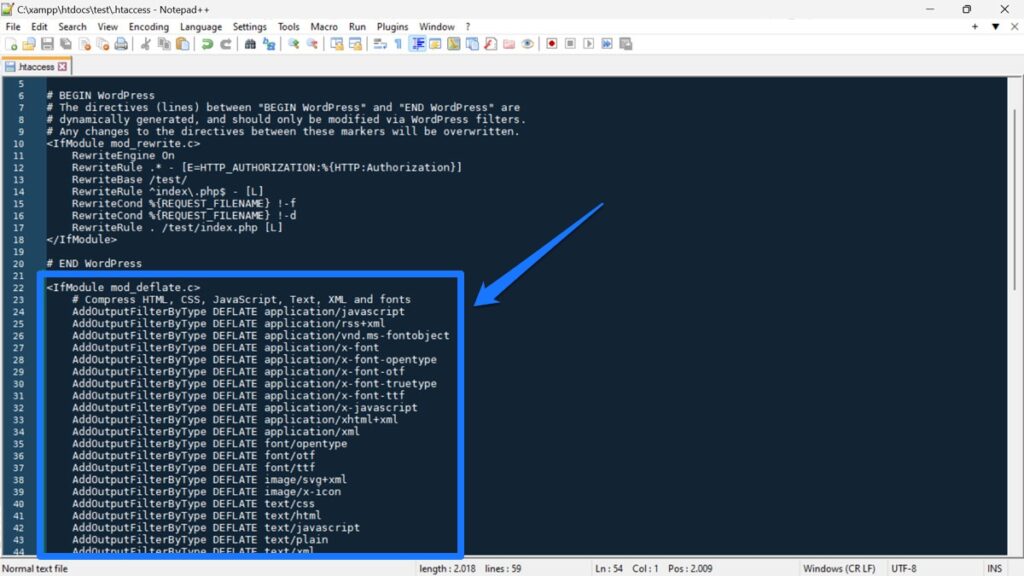 gzip compression markup in wordpress htaccess file