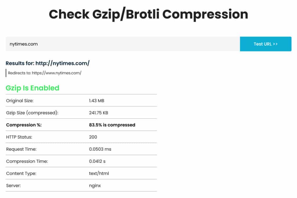 check gzip compression status for your wordpress site
