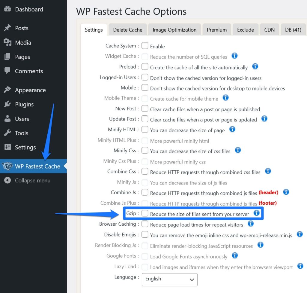gzip option in wp fastest cache