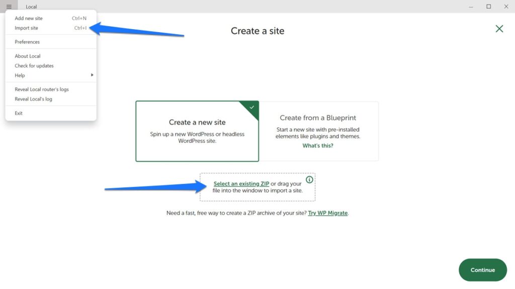 import existing site into local