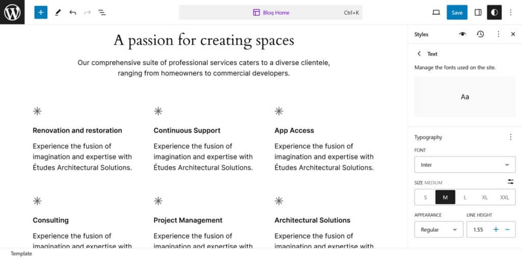inter font in wordpress editor