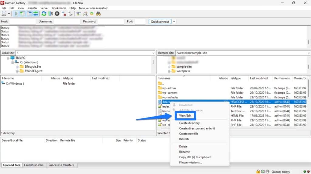 view edit htaccess file in filezilla