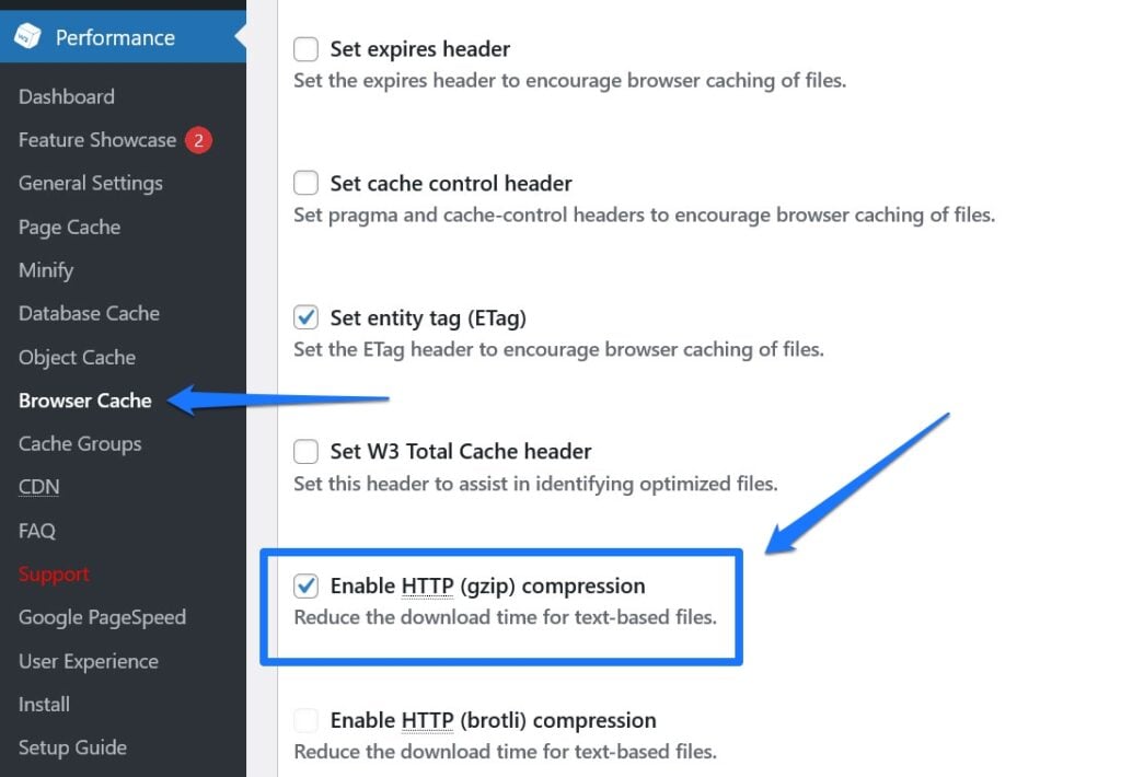 w3 total cache wordpress plugin gzip setting